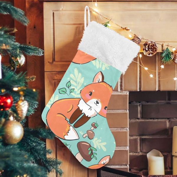 Julklapp, Personliga Julklappsstrumpor 2-pack Räv Skog Söta Djur 45,7 cm Julstrumpor Hängande Ornament Eldstad för Träd