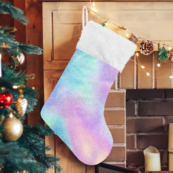 Julklapp, personliga julklappsstrumpor 2-pack Holografiska virvlar Tie Dye Regnbåge 18 tum Julstrumpor Hängande Ornament Kam