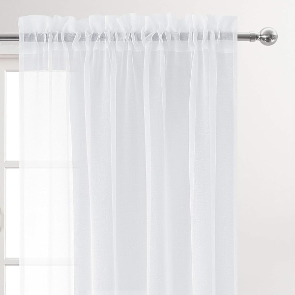 Vita Tyllgardiner Halvskira Tyllstångsgardiner för Sovrum och Vardagsrum, 132 x 213 cm Långa, 2-Delars Set