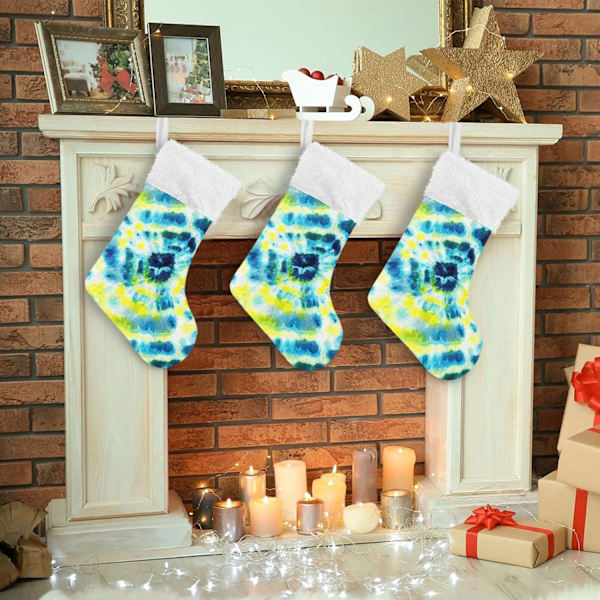 Jule-Strømpe, Personlige Jule-Strømper 2-pak Tie Dye Print 18 Tommer Jule-Strømper Hængende Ornament Pejs til Trædekoration  17.