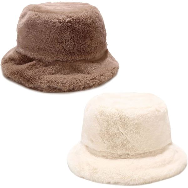 2 stk. Unisex Vinter Bucket Hat Pakkelig Fluffy Pels Casual Varme Fiskerhatte