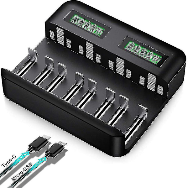 Lcd Universal Batterioplader - 8 Bay Aa /aaa /c /d Batterioplader