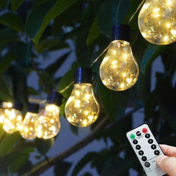 14ft batteridrivna 20 hängande glödlampor 100 LED ljusslingor, vintage kommersiella batteridrivna utomhuslampor för inomhus- och utomhusdekorationer Hem, vit