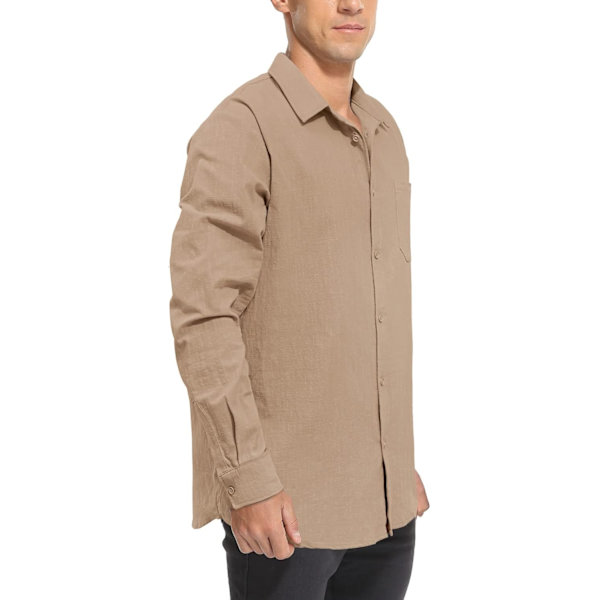 Herre Casual Skjorter Letvægts Button Down Bomuld Linned Skjorte