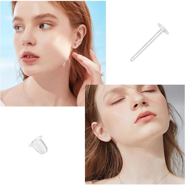 3mm Usynlige Plastik Øreringe Blanke Pins Stud