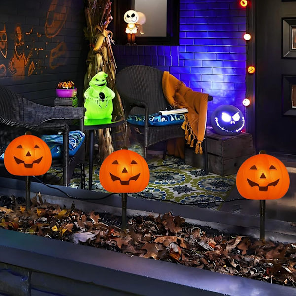 4 Pakke Halloween Gresskar Sti Lys - 7Ft Utendørs Dekorative Streng Lys med 4 Jack-O-Lantern Stake Lys for Halloween Hage, Hage,