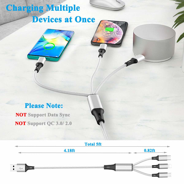 Multi, (2-pakning 5 fot) Multi USB-ladekabel