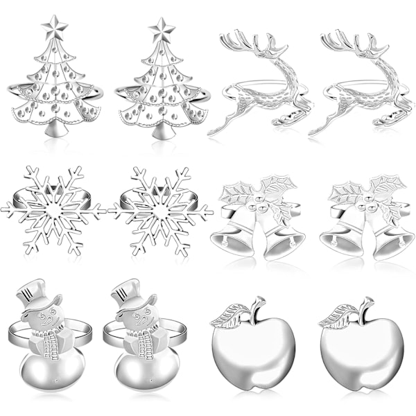 12 st julservettringar, julgran ren ren äpple snöflinga klockor