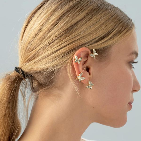 2PCS Sommerfugl Øreringe Øre Manchetter Klatrer Wrap Around Øreringe til Kvinder Pige