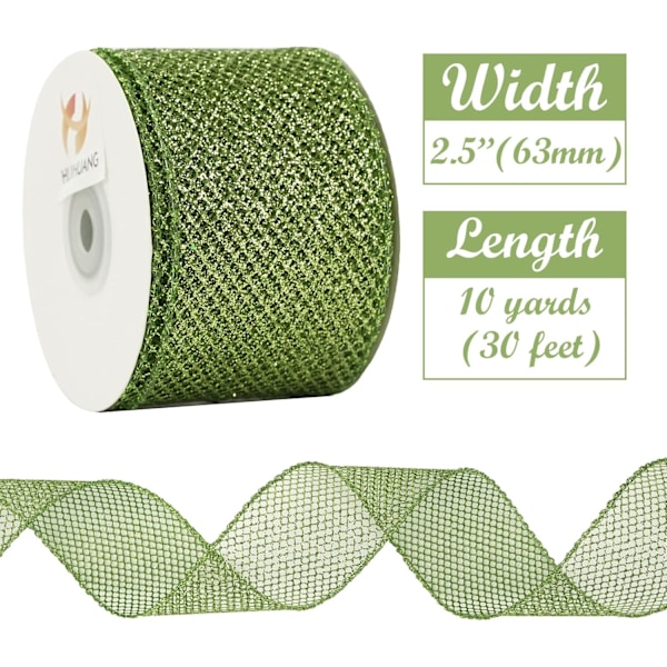 Glitter Mesh Ribbon Grön Web Mesh Wired Ribbon Metallic Mesh Ribbon Sparkling