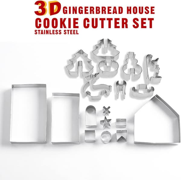 18 Delar 3D Julkakformar, Pepparkakshus, Husform, Inklusive Julgran, Snögubbe