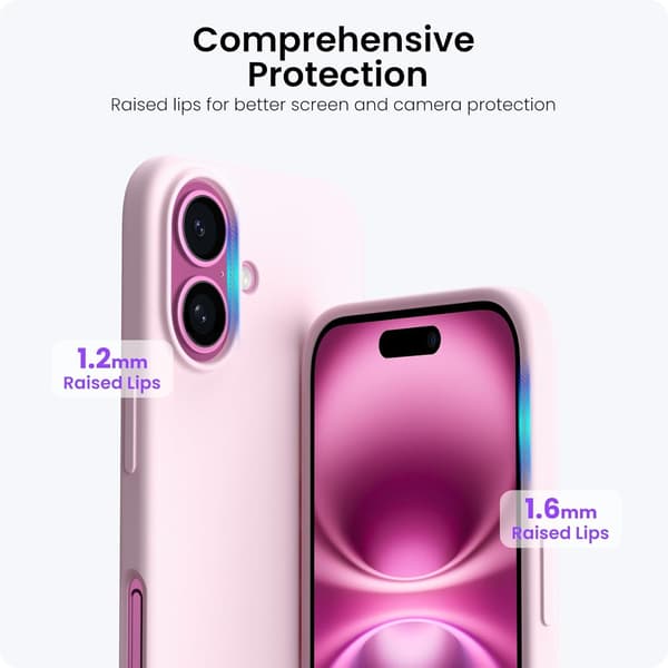 Tyndt 3-lags flydende silikonecover til iPhone 16 Plus - Fuld beskyttelse, pink