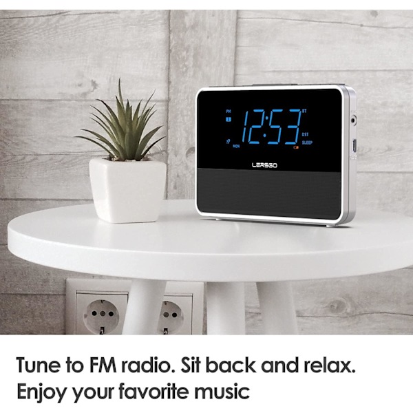 Väckarklocka Radio Bluetooth V5.2 Högtalare med HD-ljud och bas, Blå display med automatisk dimmer, Snooze, Sleep Timer, Justerbar volym, 5V1A USB Lvory
