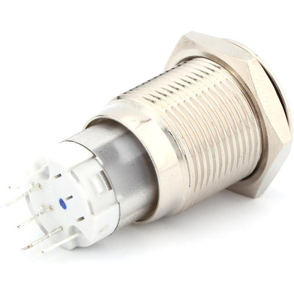 16mm LED-knappomkopplare - Metall, 1NO 1NC, 12V, Grönt ljus