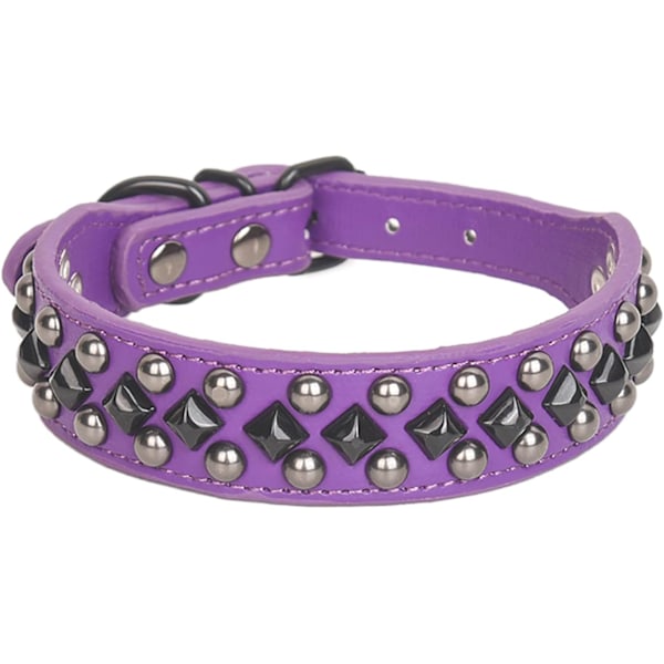 Spiked Studded Hundehalsbånd Blødt PU Læder Firkantet Spike Kæledyr Halsbånd Justerbare Halsbånd til Små Mellemstore Store Hunde Lilla M(hals:12.6\"-15\") Lilla