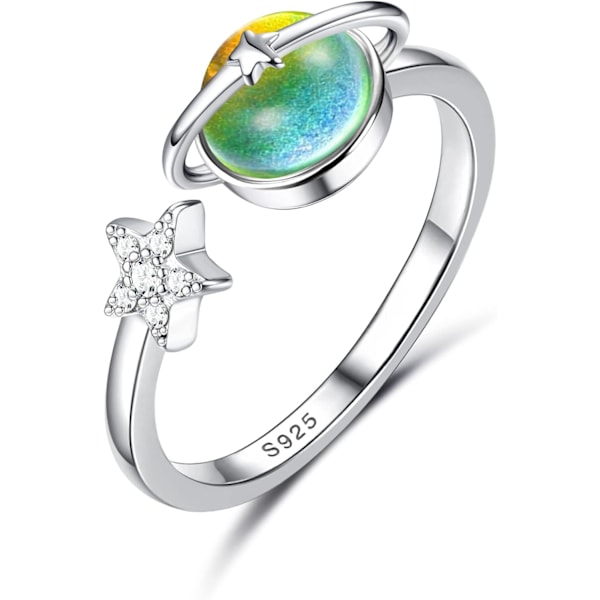 925 Sterling Silver Mood Ring - Justerbar temperaturkontroll Färgbyte Mood Ring