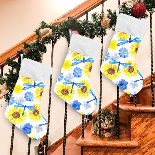 Julklapp, personliga julklappsstrumpor 2-pack Solrosor Blommor Libell 45,7 cm Julstrumpor Hängande Ornament Eldstad för Träd