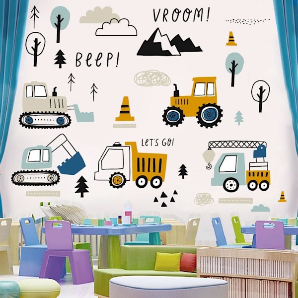 37 st Cartoon Bulldozer Grävmaskin Väggdekaler - Dekor för Pojkrum