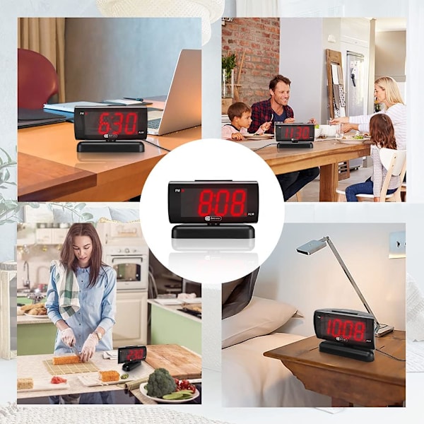 Väggklocka för sovrum 5\" Stor LED Digital Klocka för Seniorer, Dimbar Enkel för Sovrum, Justerbar Volym/Snooze/Baery Backup/Swivel Röd