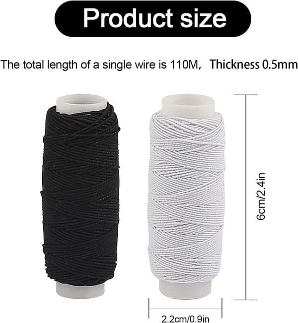4 stykker rynkeelastik til elastisk tråd, rynkeelastik til sort og hvid symaskine til symaskine kostume smykkefremstilling (0,5 mm x