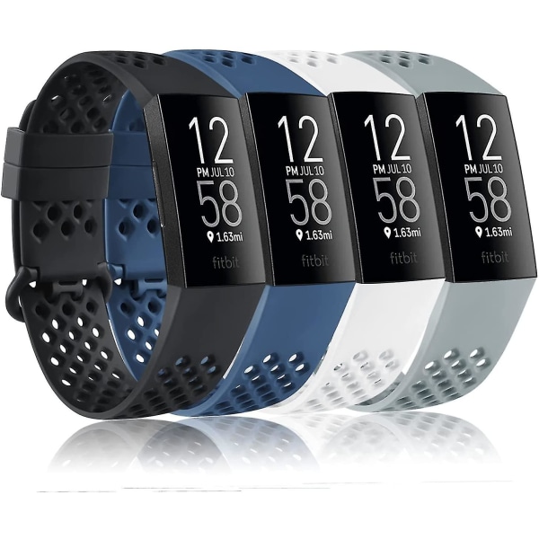 4-pack sportband som är kompatibla med Fitbit Charge 4 Band och Fitbit Charge 3 Bands Silikonersättnings-Wristba Large
