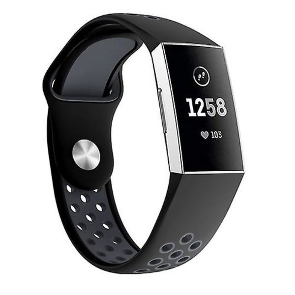 Tvåfärgat runt hål silikon klockarmband för Fitbit Charge 3, klockarmbandsstorlek: 145-210 mm PTD Grey