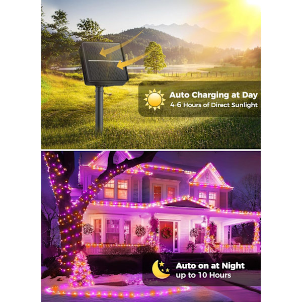 2-pakning 400LED 170FT Total Halloween Solar Utendørslys IP65 Vanntett Solcelledrevne Lys med 8 Lysmoduser for Fest Hage Gård Hjem