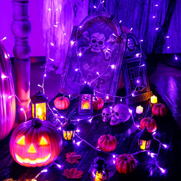 100 LED 33 fot lilla Halloween-lys utendørs, koblingsbare Halloween-lys vanntette, 8 moduser lilla lyslenke for lilla 100 lilla 100