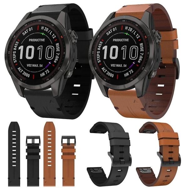 For Garmin Fenix 7s Sapphire Solar 20mm Læder Stål Spænde Urrem NYG Black