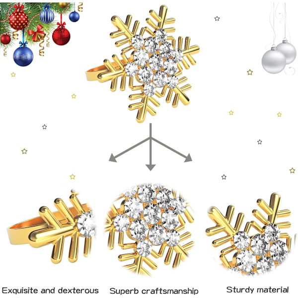Set med 8 gull snøfnugg serviettringer for spiseborddekking-