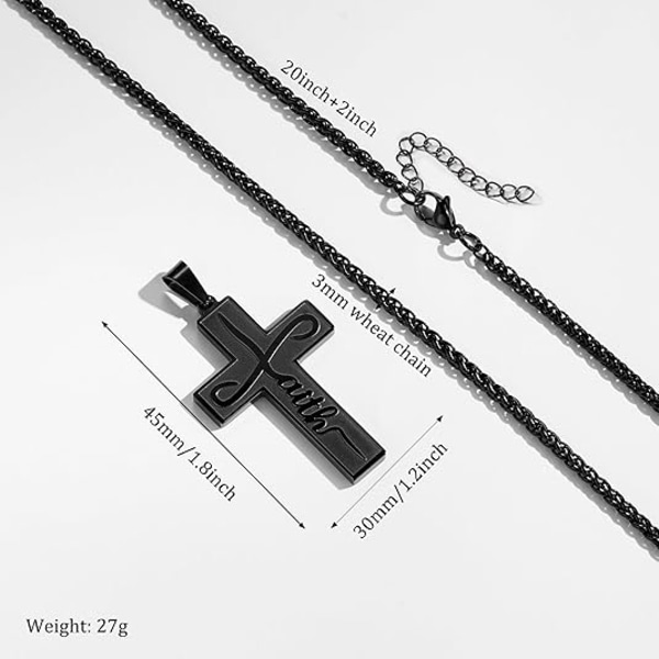 Halsband med kors i rostfritt stål för män - 52,8 cm + 5 cm kedja med bibelvers - Kristen religiös smyckesgåva till påsk