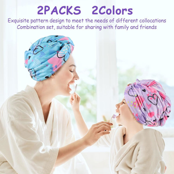 2-pack mikrofiberhårhandduksförpackning med knappar (hjärta)