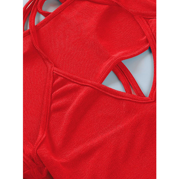 Kvinners Sexy 2 i 1 Cut Out Halter Lang Ermet Avling Top T-skjorte
