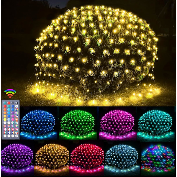 204 LED Net Lights, 9,8ft x 6,6ft Farveskiftende Jule Mesh String Lights, Sammenkædelig Fe Lys Vandtæt Udendørs Julepynt