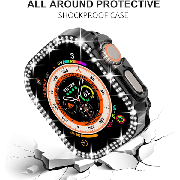 6-pack skal för Apple Watch Ultra 2 Series 9 8 7 6 5 4 3 2 1 SE 49/45/44/42/41/40/38mm Bling Framsida Glittrande Ram för iWatch Kvinnor, (49mm, Svart