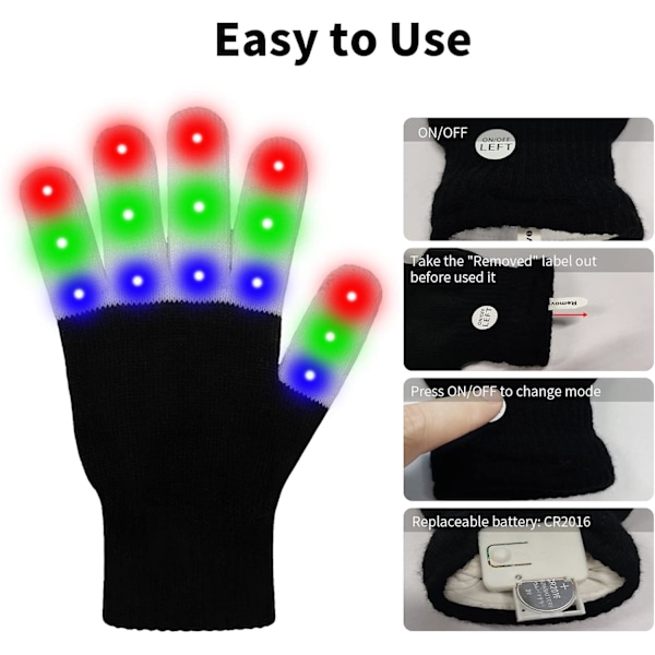 1 par LED-handskar Light Up-handskar för barn
