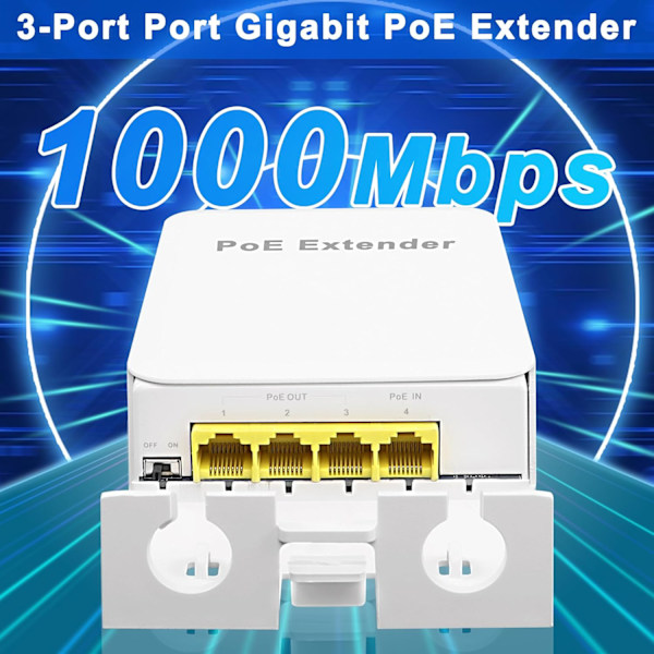 4-Port Gigabit PoE-forlenger - 1000 Mbps, 30 W, 100 m rekkevidde - Vanntett for utendørskameraer