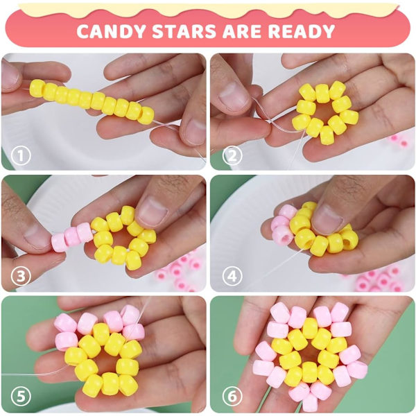 1000 Macaron Candy Pony Perler - Perler til håndværk, hårperler