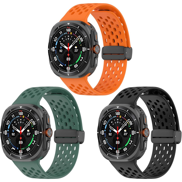 3-pak silikonklokkebånd beregnet for Galaxy Watch Ultra 47mm/Galaxy Watch Ultra – Passer håndledd på 5,5''-8,7'', mykt, slitesterkt, lett, pustende