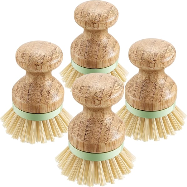 4 bitar bambu mini skrubbborste Kokosborst Pottborstar Skål