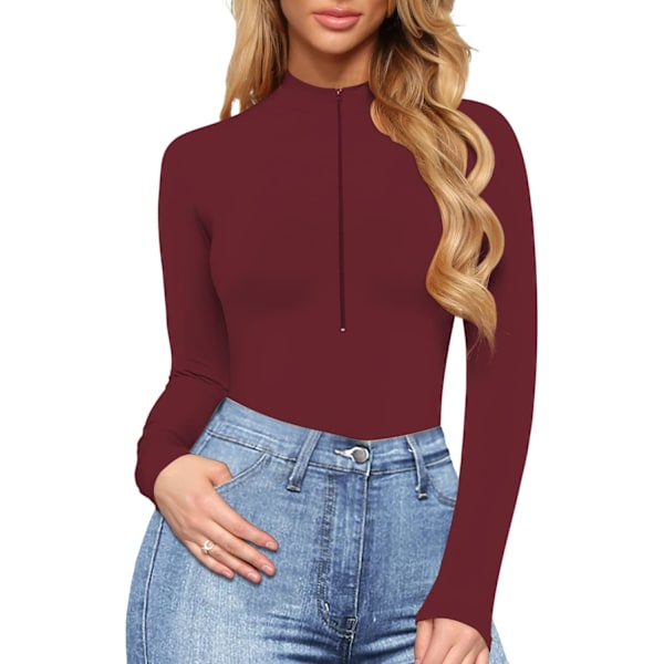 Sexy Bodysuit for Women Zipper Front Mock Neck/V Neck Short Sleeve Long Sleeve