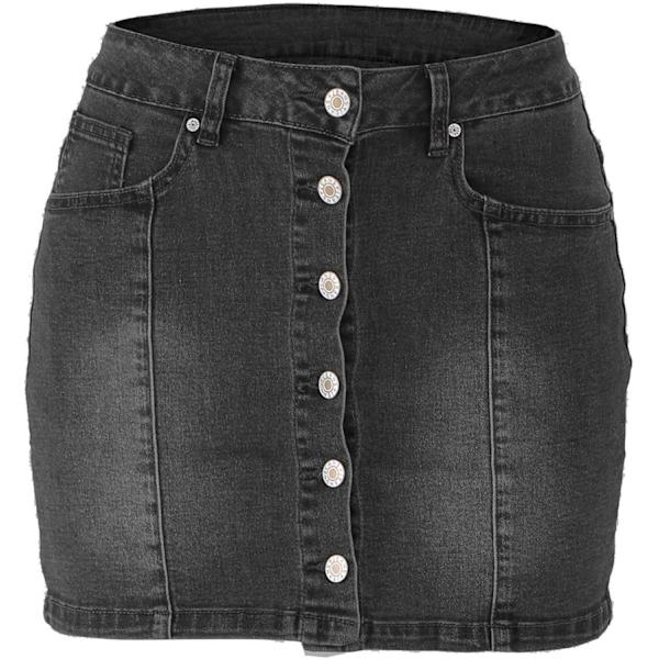 Kvinners knapp foran denim kort skjørt med sidelomme