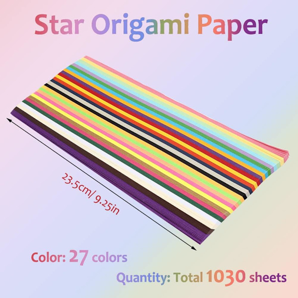 Origamipapir, 1030 ark - Dobbeltsidig stjernepapirsett i 27 farger