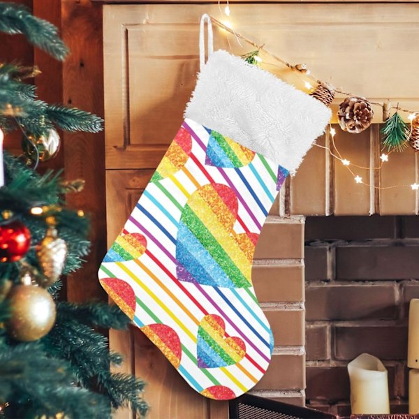 Weihnachtsstrumpf, personalisierte Weihnachtsstrümpfe 2er Set Regenbogen Liebe Herz 45,7 cm Xmas Strümpfe Hängende Ornament Kamin für Baumdekorat