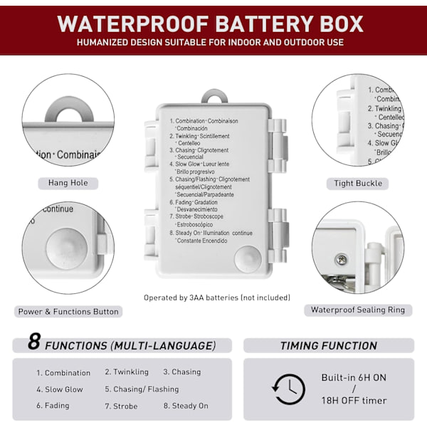 2-pack batteridrivna ljusslingor - 8 lägen 50 LED-slingor