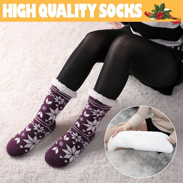 Kvinners tøfler Fuzzy sokker sklisikre vinter varme myke fluffy koselige fleece fôr