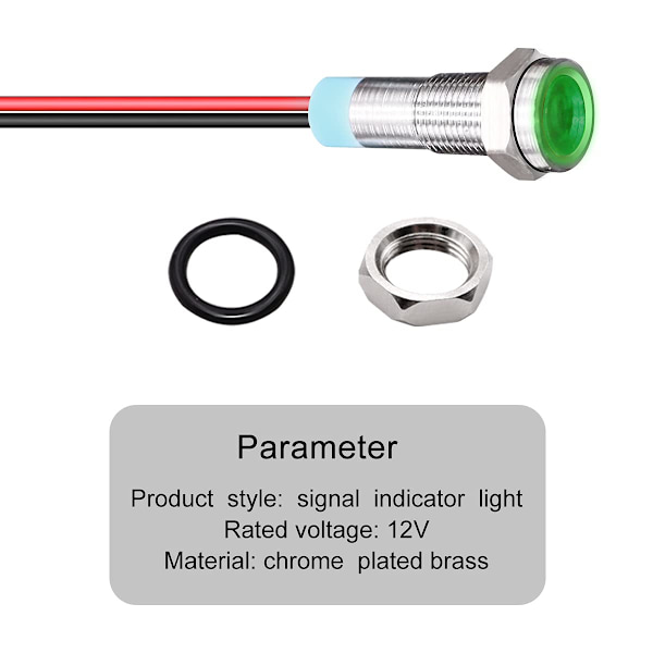 3 stk Grønn 12V-24V 6Mm 1/4\" LED Metall Indikatorlys Hode