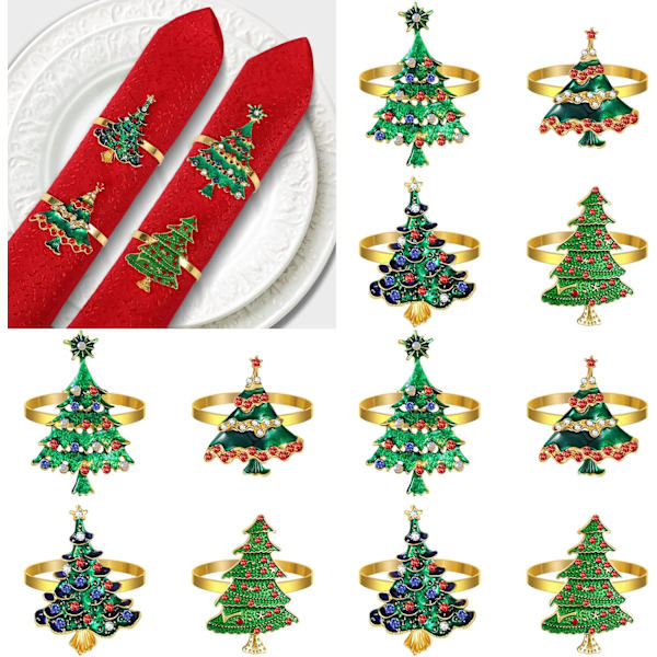 24 st julservettringar snöflinga servettringhållare julgran