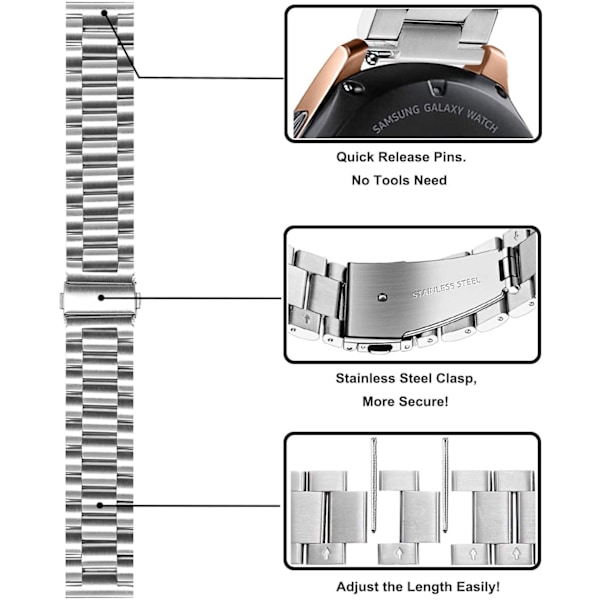 Remme til Galaxy Watch 7 6 5 4 40mm 44mm / Watch 6 Classic 43mm 47mm, 20mm 2-pak Solid Stainless Steel Watchband + Mesh Strap til Galaxy