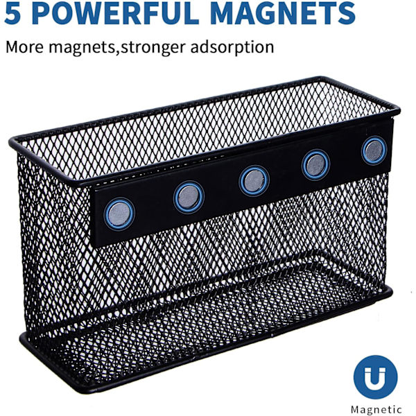 Magnetisk korg för kylskåpsförvaring Magnetisk pennhållare Korg Mesh Svart Stark magnetisk pennhållare för kylskåp, whiteboard, skåp, svart XL
